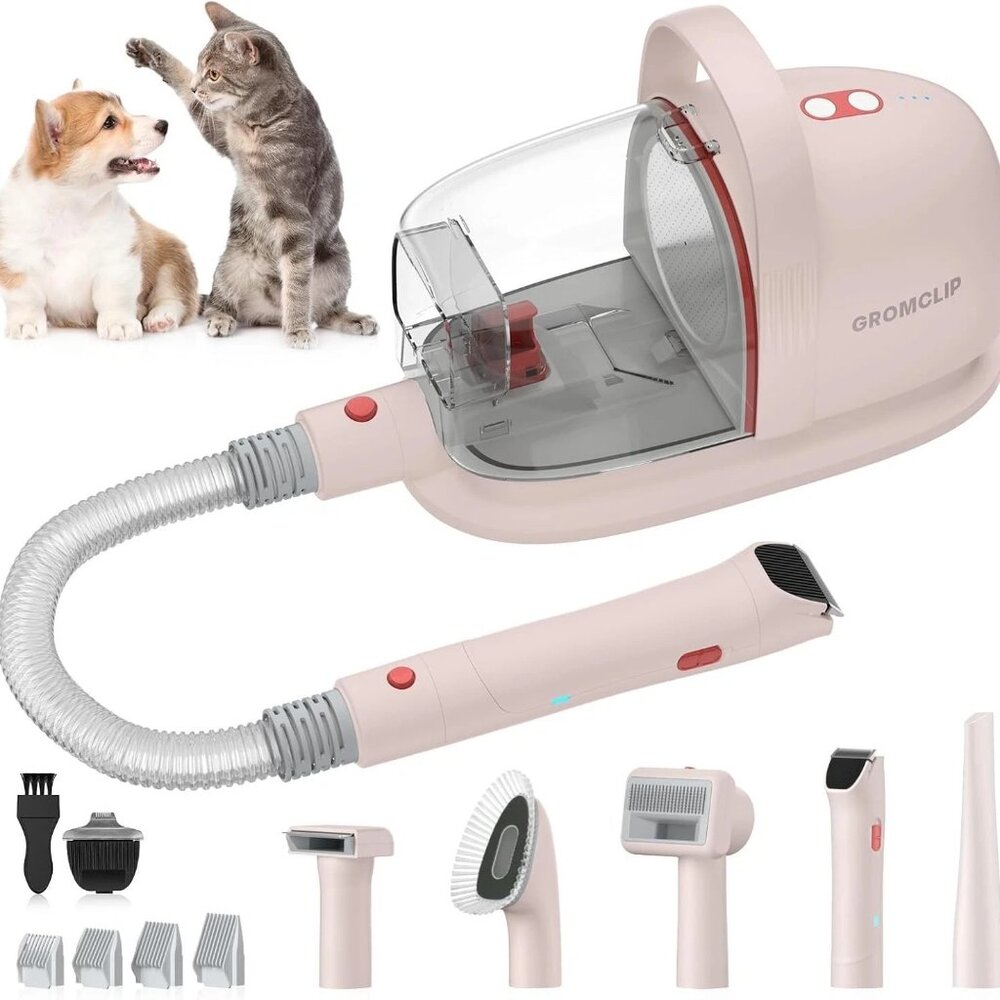 Dog Grooming Kit 1.8L Pet Hair Remover-Powerful Suction-6 Grooming Tools/4 Combs